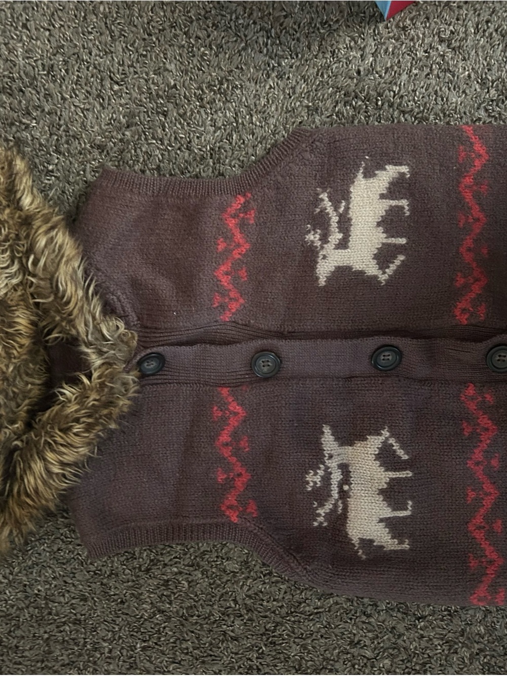 Heritage Brown Faux Fur Trim Hooded Christmas Vest